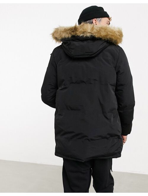Good For Nothing double layer parka with faux-fur hood in black
