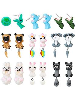 NEWITIN 9 Pairs Animal Stud Earrings Cute Clay Earrings Hypoallergenic Earrings 3D Bite Earrings Cartoon Biting Ear Studs for Girls Women