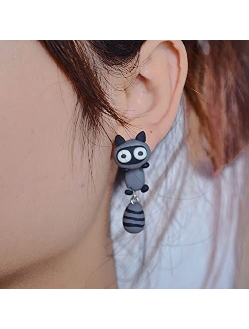NEWITIN 9 Pairs Animal Stud Earrings Cute Clay Earrings Hypoallergenic Earrings 3D Bite Earrings Cartoon Biting Ear Studs for Girls Women