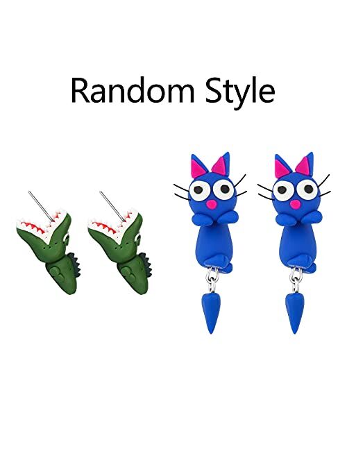 NEWITIN 9 Pairs Animal Stud Earrings Cute Clay Earrings Hypoallergenic Earrings 3D Bite Earrings Cartoon Biting Ear Studs for Girls Women