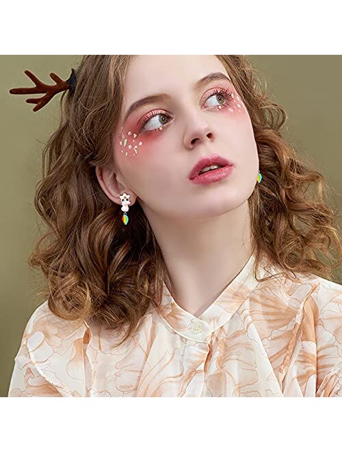 NEWITIN 9 Pairs Animal Stud Earrings Cute Clay Earrings Hypoallergenic Earrings 3D Bite Earrings Cartoon Biting Ear Studs for Girls Women