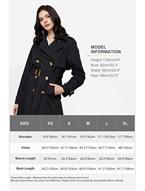 Orolay Women's 3/4 Length Double Breasted Trench Coat Lapel Jacket with Belt