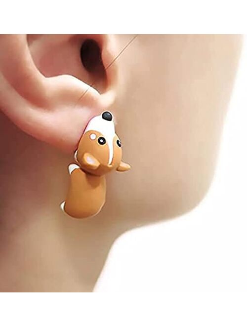 6Pcs Women Cute Biting Ear Studs 3D Small Simple Cartoon Animal Earrings Mini Animal Ornament Dinosaur Dog Hippopotamus Shark Bite Ear Studs Piercing Earrings Decors Gift
