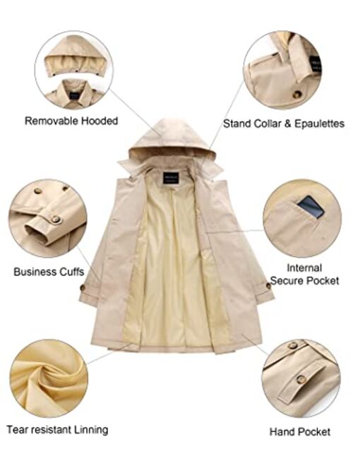 CREATMO US Women's Trench Coat Double-Breasted Classic Lapel Overcoat Belted Slim Outerwear Coat with Detachable Hood