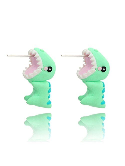 5 Pairs Biting Ear Earrings Polymer Clay Studs,Handcraft Cute 3D Crocodiles Dinosaur Pig Shapi Dog Insects Santa Claus Animal Flower Earrings-Chomper earrings,Piranha Ear