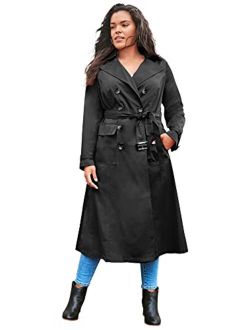 Roaman's Women's Plus Size Essential Trench Coat Double Breasted Raincoat
