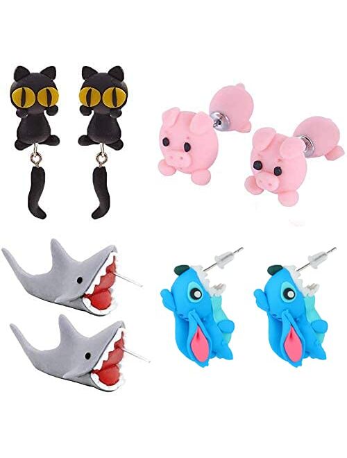 IYSHOUGONG 6 Pairs 3D Clay Earrings Soft Pottery Animal Pig Earrings Handmade Polymer Animal Stud Earrings for Girls Women,Style Random