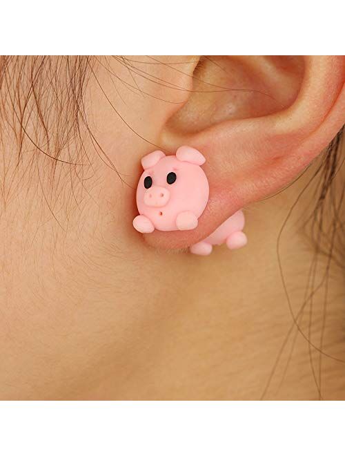 IYSHOUGONG 6 Pairs 3D Clay Earrings Soft Pottery Animal Pig Earrings Handmade Polymer Animal Stud Earrings for Girls Women,Style Random