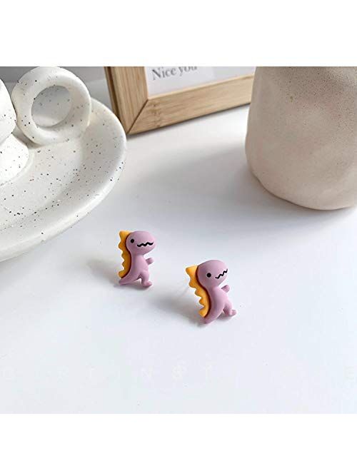 2pairs Cute Dinosaur Stud Earrings Resin Funny Animal Earrings for Women Girls-Style 1