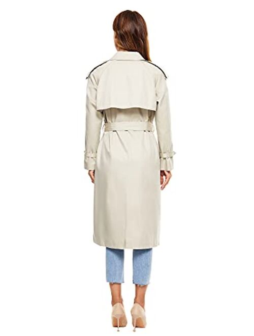 WAIDONGBEI Women's Trench Coat, Double-breasted Rain Coat with Belt 100% Cotton