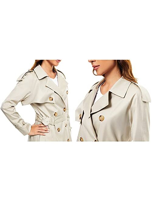 WAIDONGBEI Women's Trench Coat, Double-breasted Rain Coat with Belt 100% Cotton