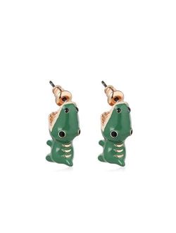 Funny Little Dinosaur Stud Earrings Dripping Oil Cartoon Green Dinosaur Animal Fun Earrings for Women Girls Teens