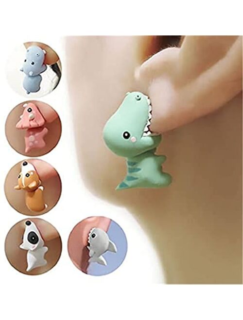 Cute Animal bite Earring, 3D Kawaii Dinosaur Bite Earrings, Fashion Simple Handmade Polymer Animal Stud Earrings for Girls Women (Shark)