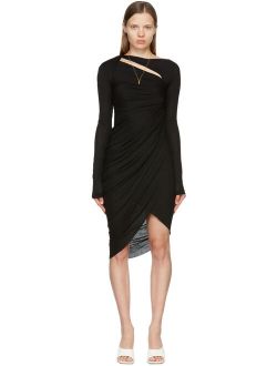 Helmut Lang Black Ruched Long Sleeve Dress