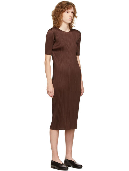 Pleats Please Issey Miyake Brown Bouquet Colors Dress