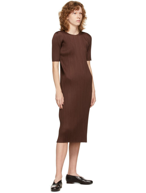 Pleats Please Issey Miyake Brown Bouquet Colors Dress