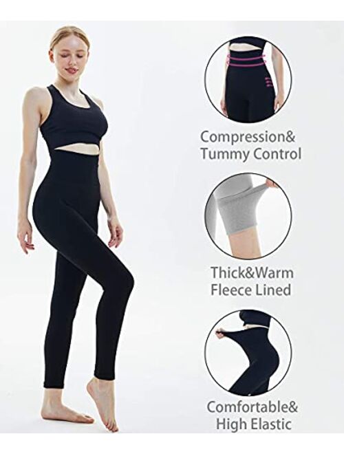 FLINXE Fleece Lined Tummy Control Leggings for Women High Waisted Thick Winter Warm Seamless Slimming Leggings