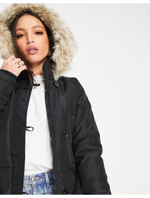 Vero Moda Tall parka with faux fur lined hood in black