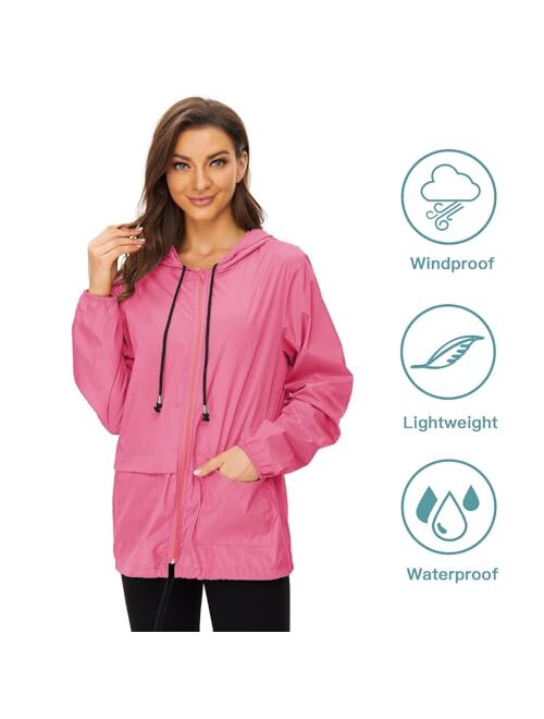 Zando Womens Waterproof Rain Jacket Women Hooded Packable Raincoat Women's Vintage Windbreaker Jacket Lightweight Anorak