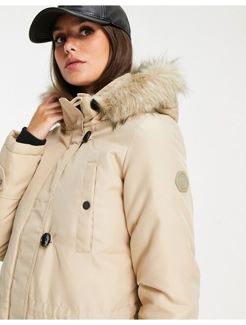 Vero Moda Tall parka with faux fur lined hood in beige