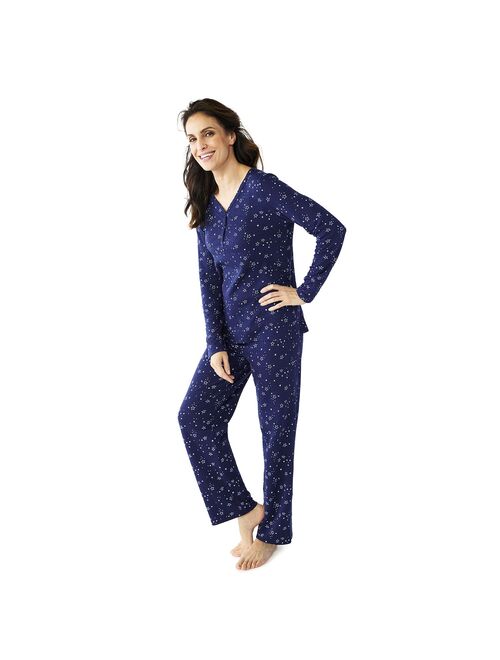Women's Croft & Barrow® Textured Knit Henley Long Sleeve Pajama Top & Pajama Pants Set