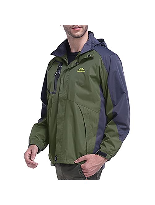 CHENGSE Mens Waterproof Jacket Lightweight Hooded Rain Coat Running Hiking Outdoor Windbreaker Plus Size Casual Trench