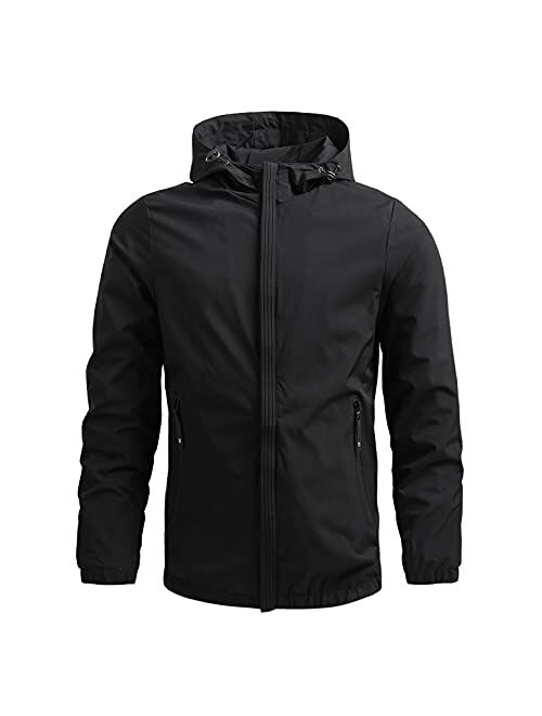 Mens Waterproof Rain Jacket with Hood Big and Tall Lightweight Raincoat Fall Winter Full Zip Windbreaker Anorak with Pocket