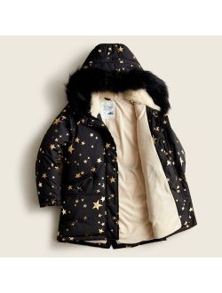 Girls' star-print fishtail parka with eco-friendly PrimaLoft
