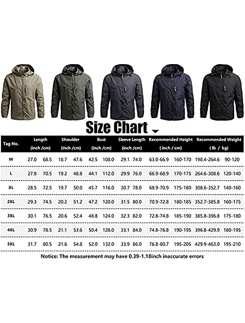XiuLi Men Rain Jacket Waterproof Hooded Coat Rainwear Windbreaker with Pockets Zipper Trench Coats for Outdoor