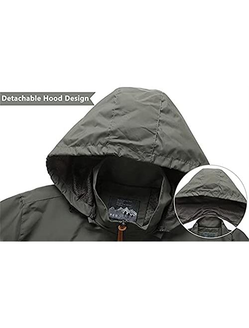 XiuLi Men Rain Jacket Waterproof Hooded Coat Rainwear Windbreaker with Pockets Zipper Trench Coats for Outdoor