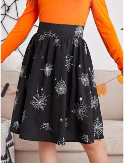 Teen Girls Spider Net Elastic Waist Skirt