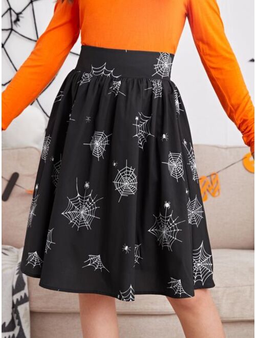 SHEIN Teen Girls Spider Net Elastic Waist Skirt