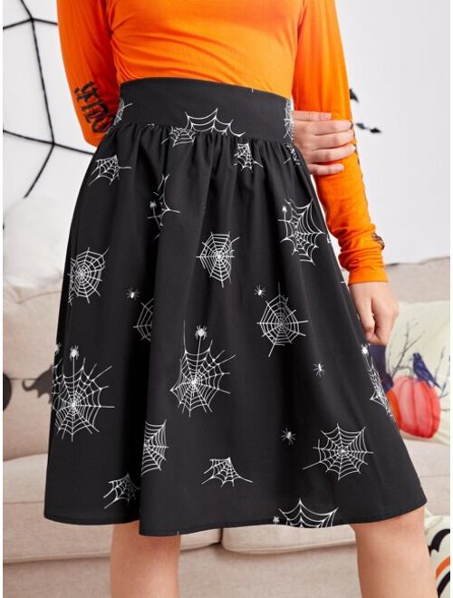 SHEIN Teen Girls Spider Net Elastic Waist Skirt
