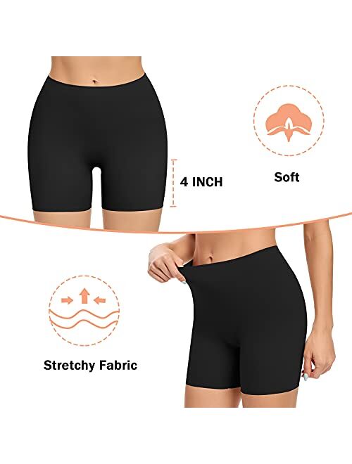 Slip Shorts for Under Dresses Women Anti Chafing Underwear Seamless Shaping Boyshorts Panties Under Skirt Shorts (Black-no tummy control, Small)