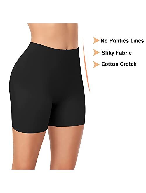Slip Shorts for Under Dresses Women Anti Chafing Underwear Seamless Shaping Boyshorts Panties Under Skirt Shorts (Black-no tummy control, Small)
