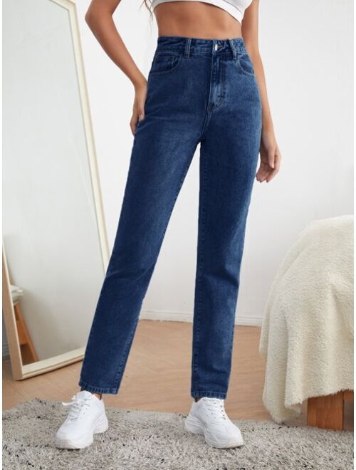 Buy Shein High Waist Straight Leg Mom Jeans For Women online Topofstyle