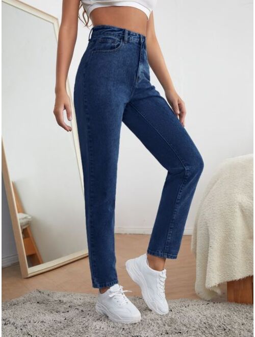 Shein High Waist Straight Leg Mom Jeans For Women