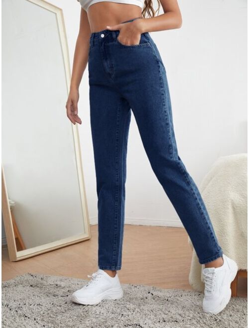 Shein High Waist Straight Leg Mom Jeans For Women