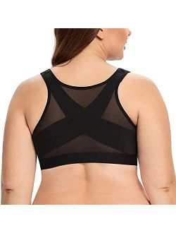 CASOLACE Women's Front Closure Full Coverage Back Support Wireless Posture Corrector Bra