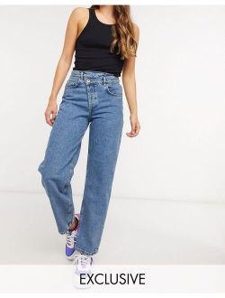 x014 90s baggy dad jeans with stepped waistband in vintage wash blue