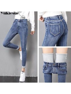 streetwear Women's pencil pants skinny jeans women jean femme mom denim jeans woman high waist 2021 winter thick warm trousers