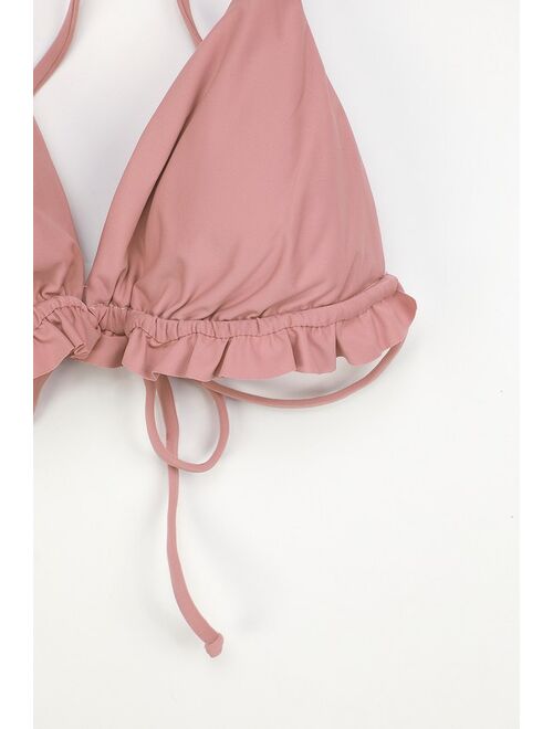 Lulus Poolside Party Mauve Ruffled Bikini Top