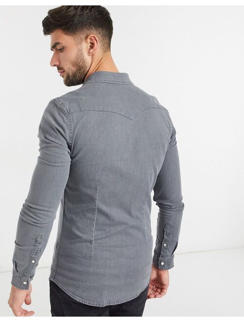 Asos Design skinny fit western denim shirt in gray