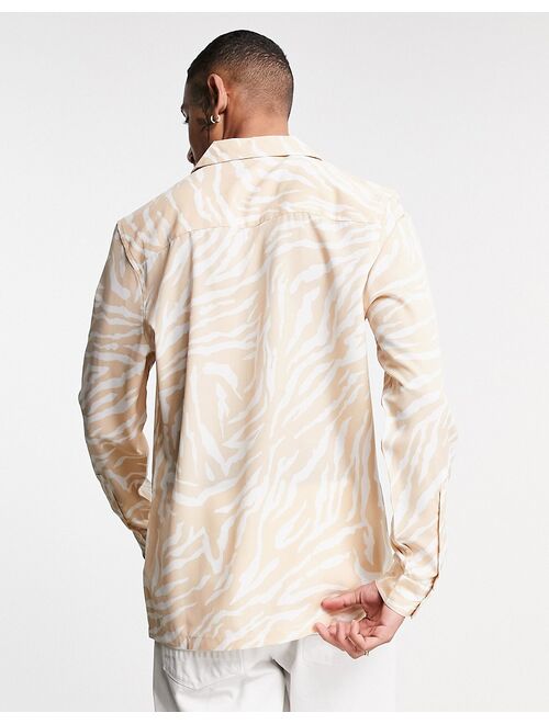 Asos Design regular fit animal skin shirt in tan