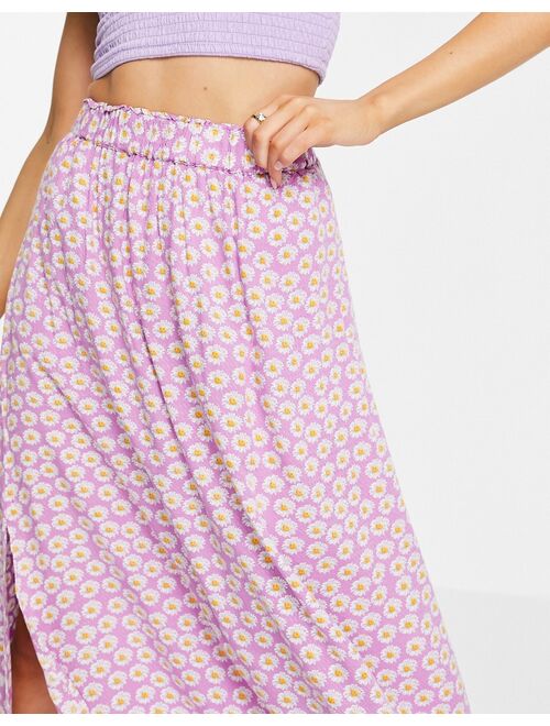 Y.A.S side slit maxi skirt in lilac floral