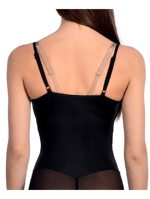 Body Beautiful Black Mesh-Bottom Shaping Underbust Bodysuit - Women & Plus