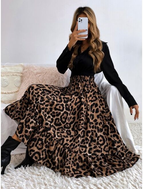 Shein Leopard Print Ruffle Hem Skirt