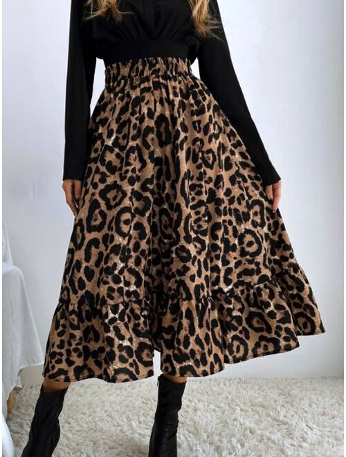 Shein Leopard Print Ruffle Hem Skirt