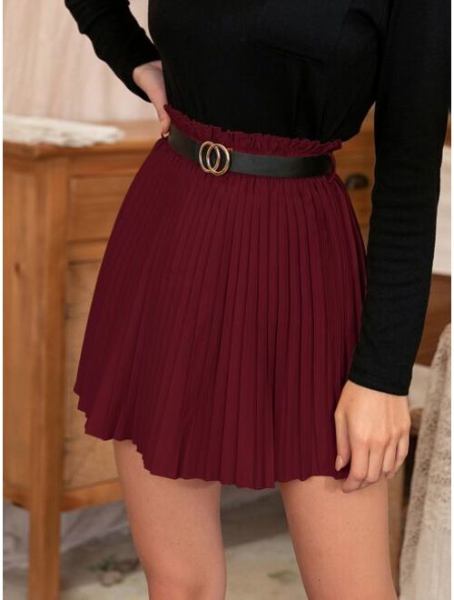 Shein Paper Bag Waist Belted Pleated Skirt