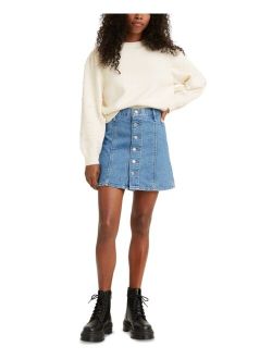 A-Line Button-Front Jean Skirt